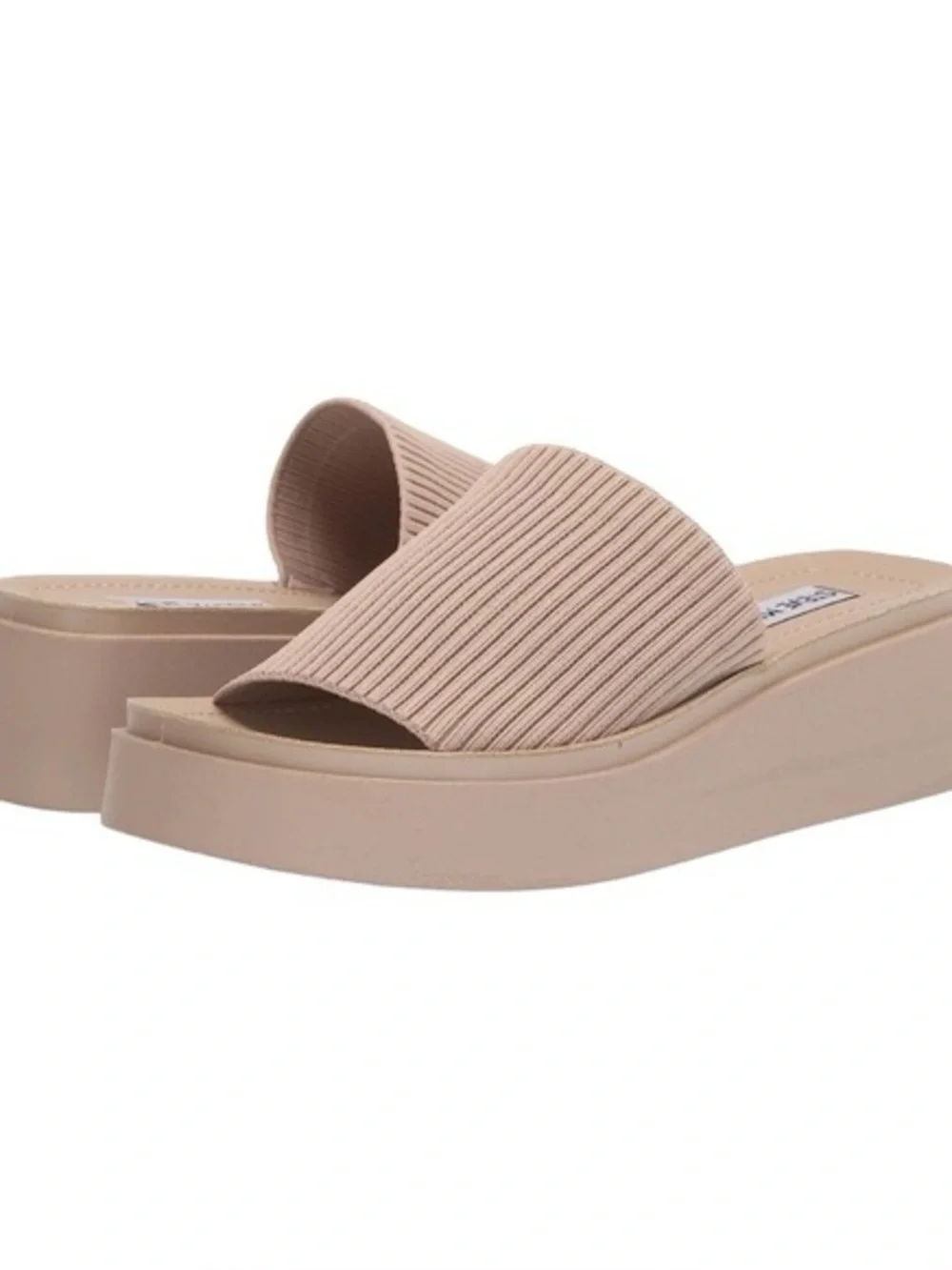 Steve Madden Balanced Natural Ribbed Knit Platform Slide Sandals Size 8.5